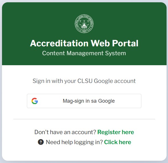 Login page