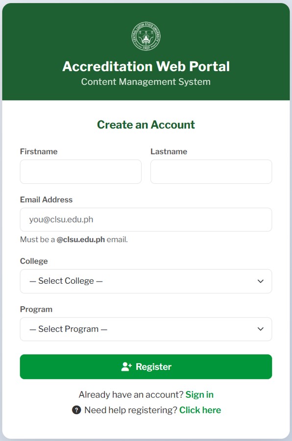 Registration page